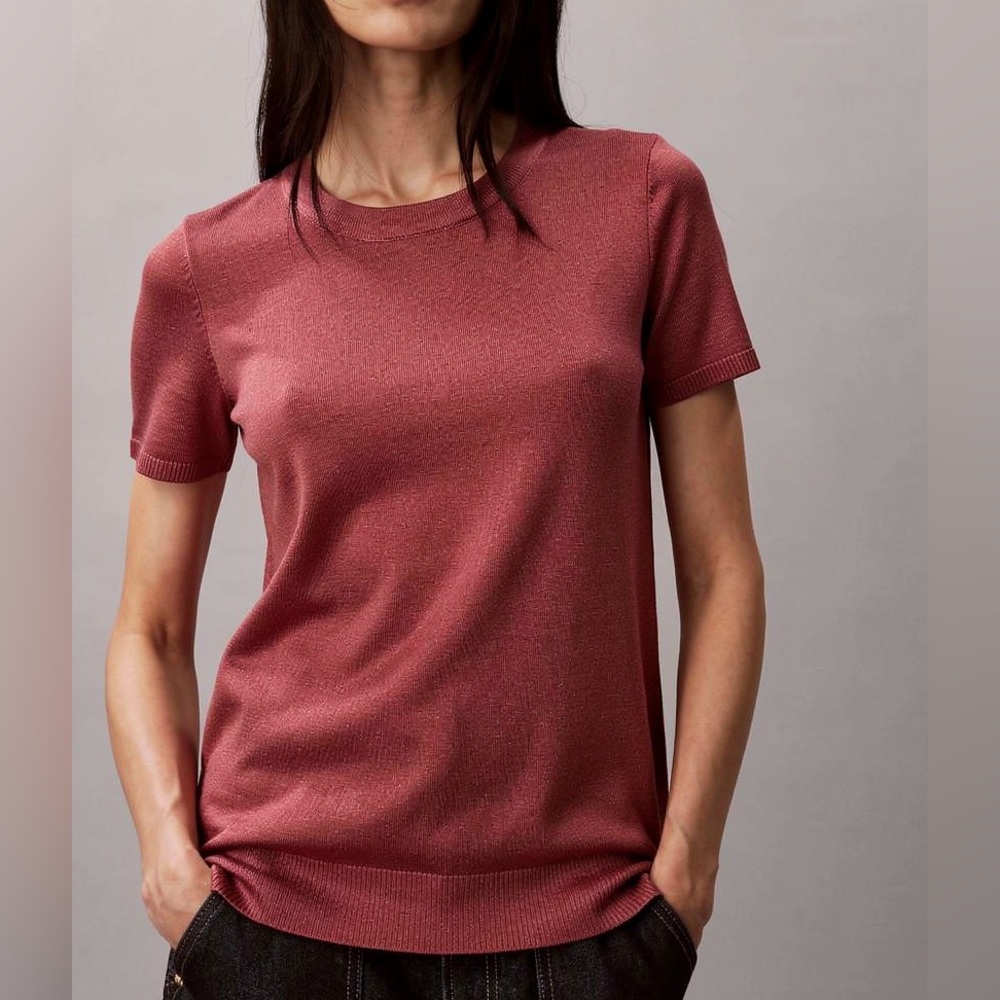 NWT Cable & Gauge Red Short Sleeve Crewneck Knit Sweater Top